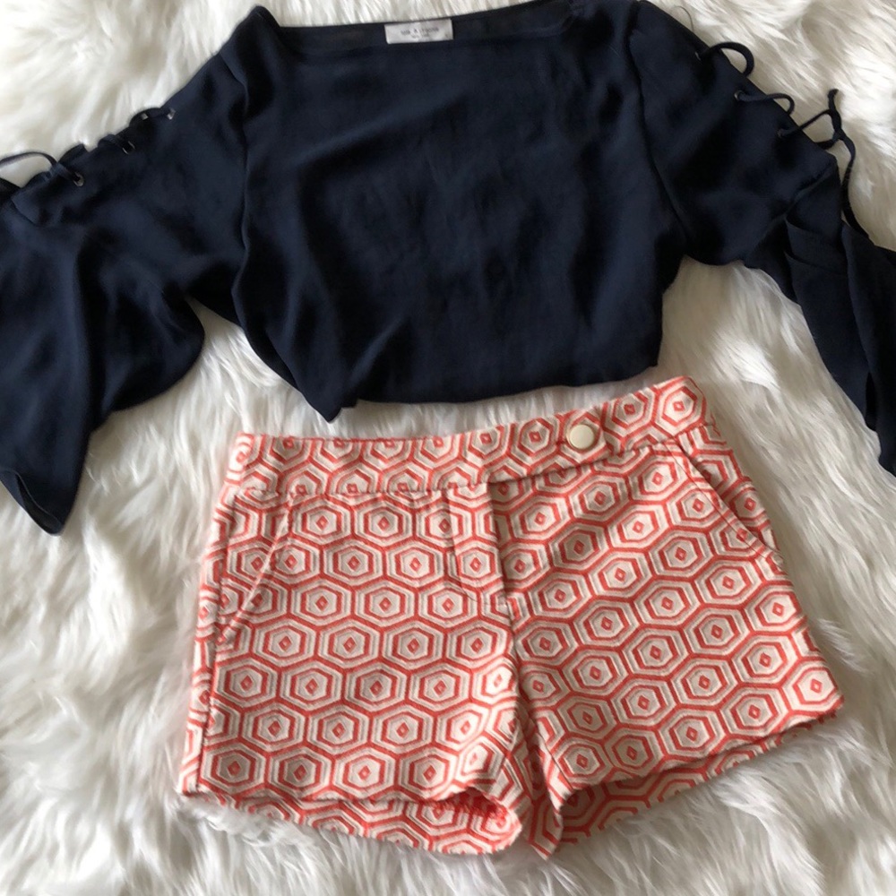 Trina Turk Orange & Cream Textured Short S 2